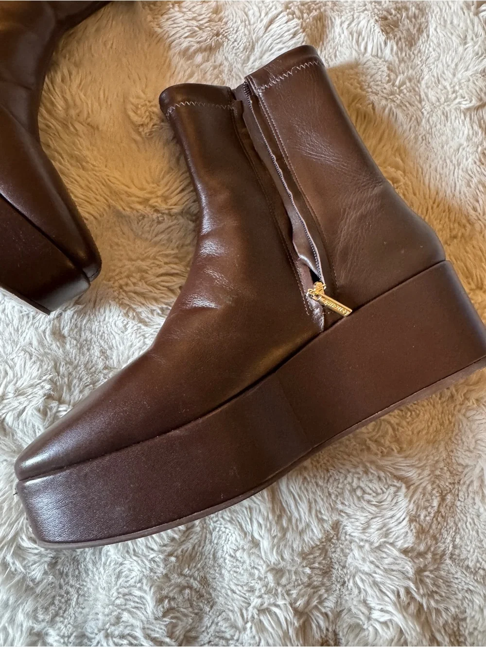 Larroude Dani Flatform Boot In Brown Leather
